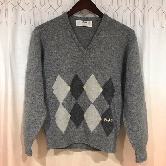 Vintage Pringle Of Scotland SPORTS Mens Medium M V-Neck Pullover Wool Sweatshirt